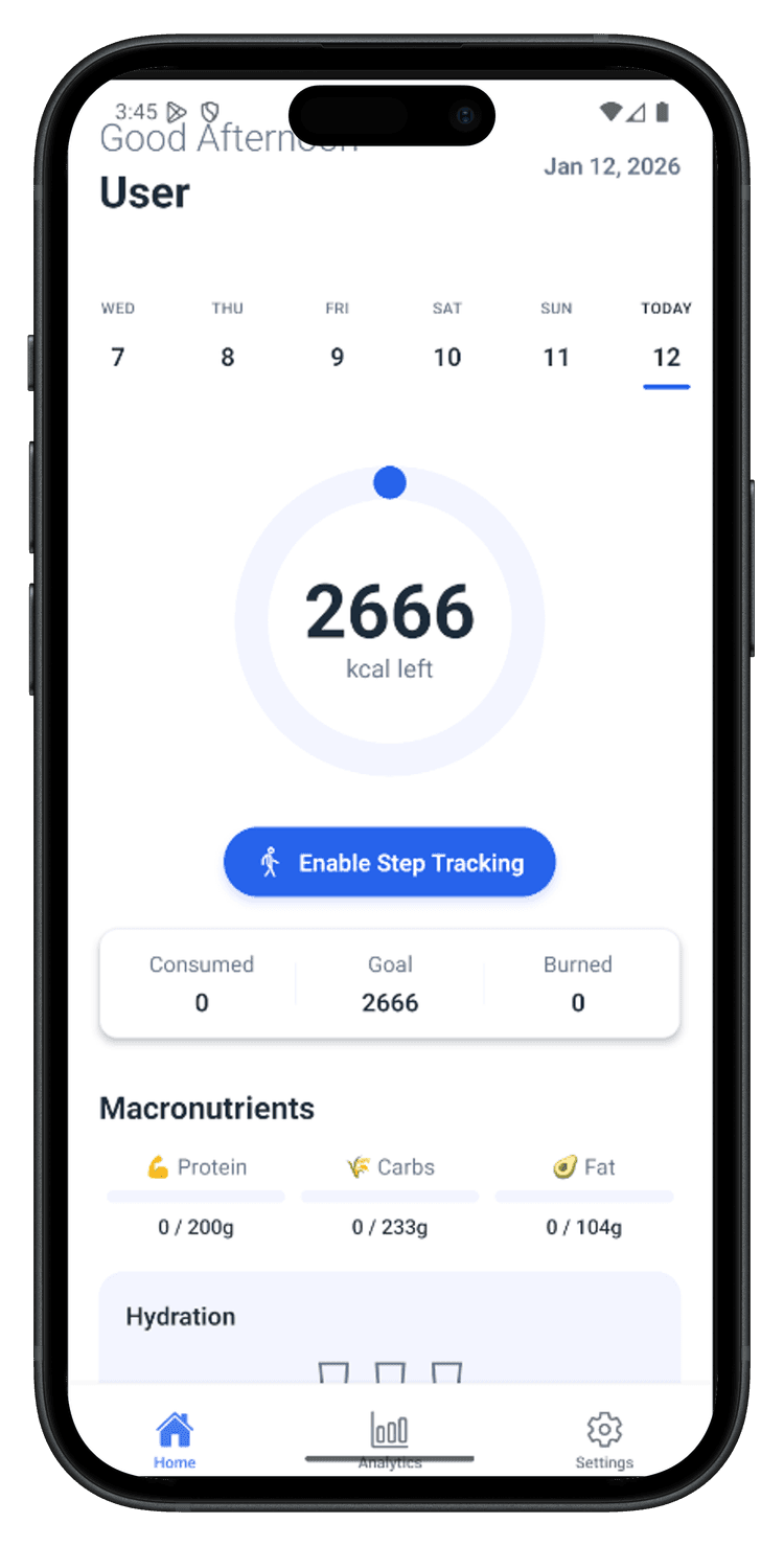 Calibite AI food tracker dashboard — calorie tracking and meal logging interface